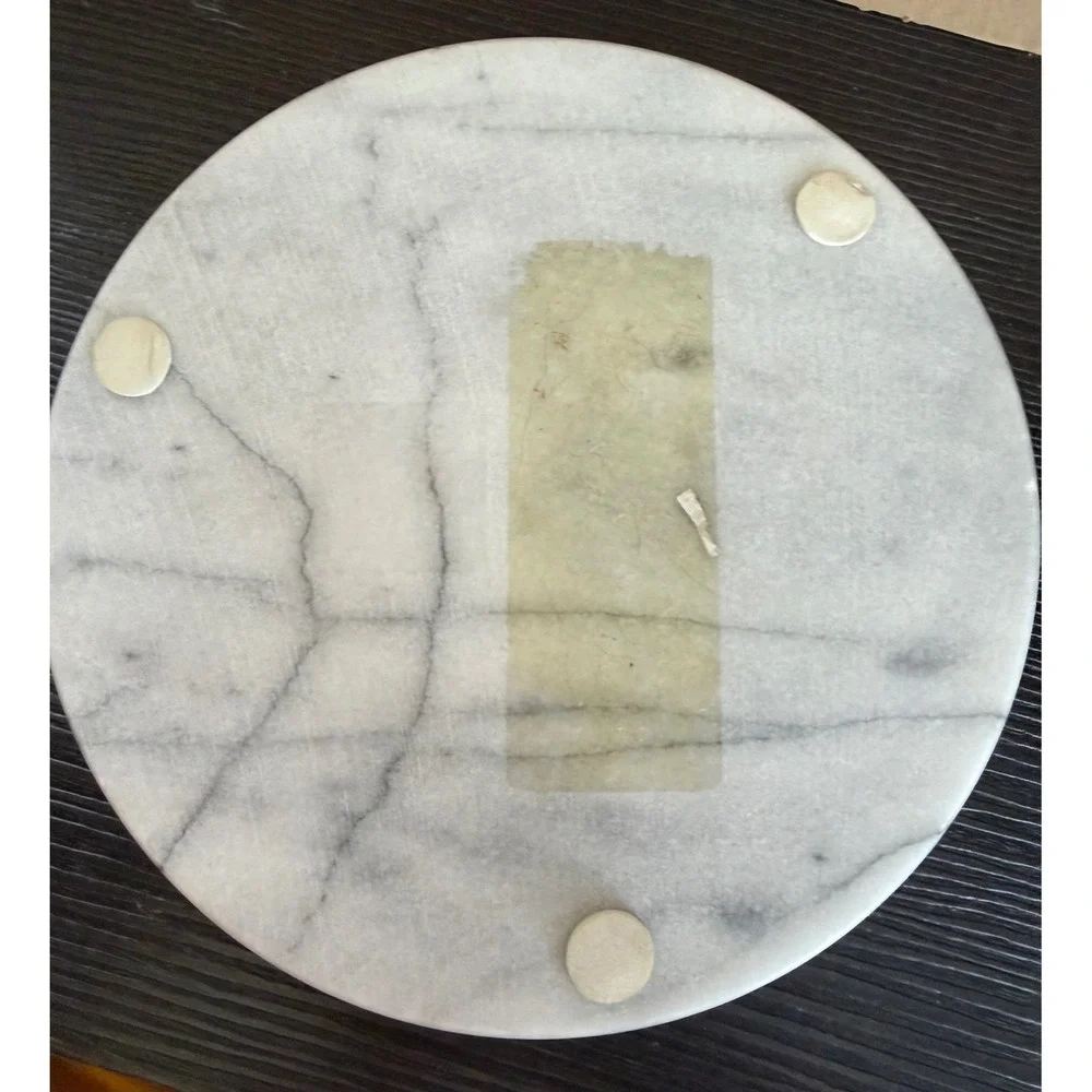 White Marble Round Trivet Coaster Grey Veined Stone 7.5 Inch Decorative Plate